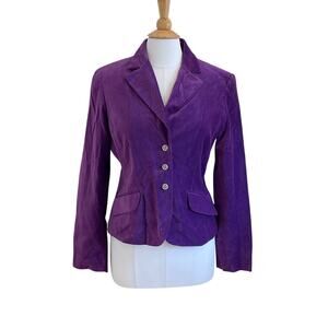 George Royal Purple Velvet Blazer, Fitted, Pockets, Jeweled Buttons, Size 12
